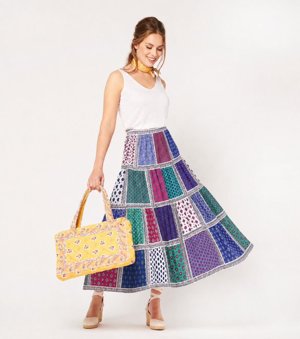 Souleiado Italienne Patchwork Cotton Poplin Midi Skirt Sz. 40 (US 8)